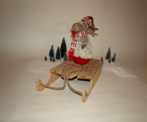 Kerst deco - houten sleetje Farm met young Rudolph