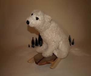 Xmas deco - wooden sled Natural with Mister Bear