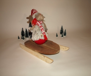 Kerst deco - houten sleetje Speedster met young Rudolph